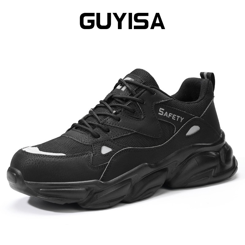 Guyisa Mens Sports Four Seasons Anti Piercing Safety Shoes F123BK 39-44
