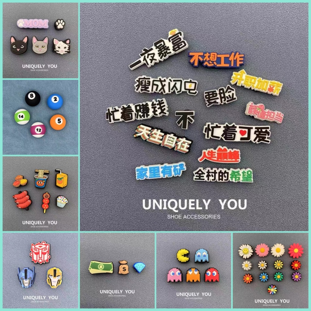 รองเท้าแตะแฟชั่น อุปกรณ์เสริม, Crocs Jibbitz Charms, jibbitz Set, อุปกรณ์รองเท้า เพชรข้อความดอกไม้บิลเลียด