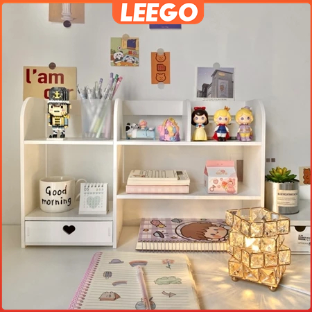Leego ลมสองชั้น สูง ชั้นวางเดสก์ท็อป หอพัก สำนักงาน เครื่องสำอาง เครื่องเขียน ชั้นวางหนังสือ สไตล์มินิมอล