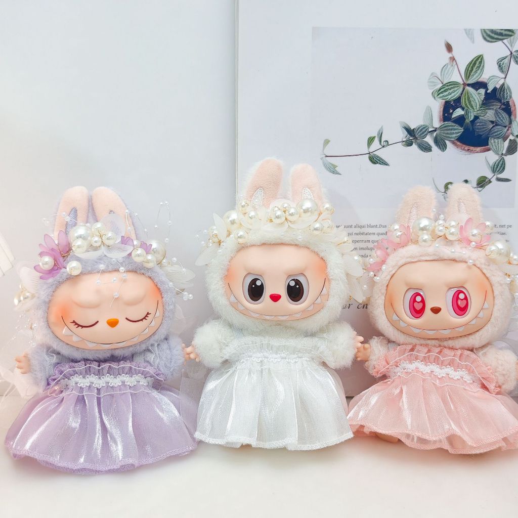 ชุดลาบูบู้ v3 ชุด labubu , เครื่องประดับผมมุก ชุดแต่งงาน (ไม่รวมตุ๊กตา)