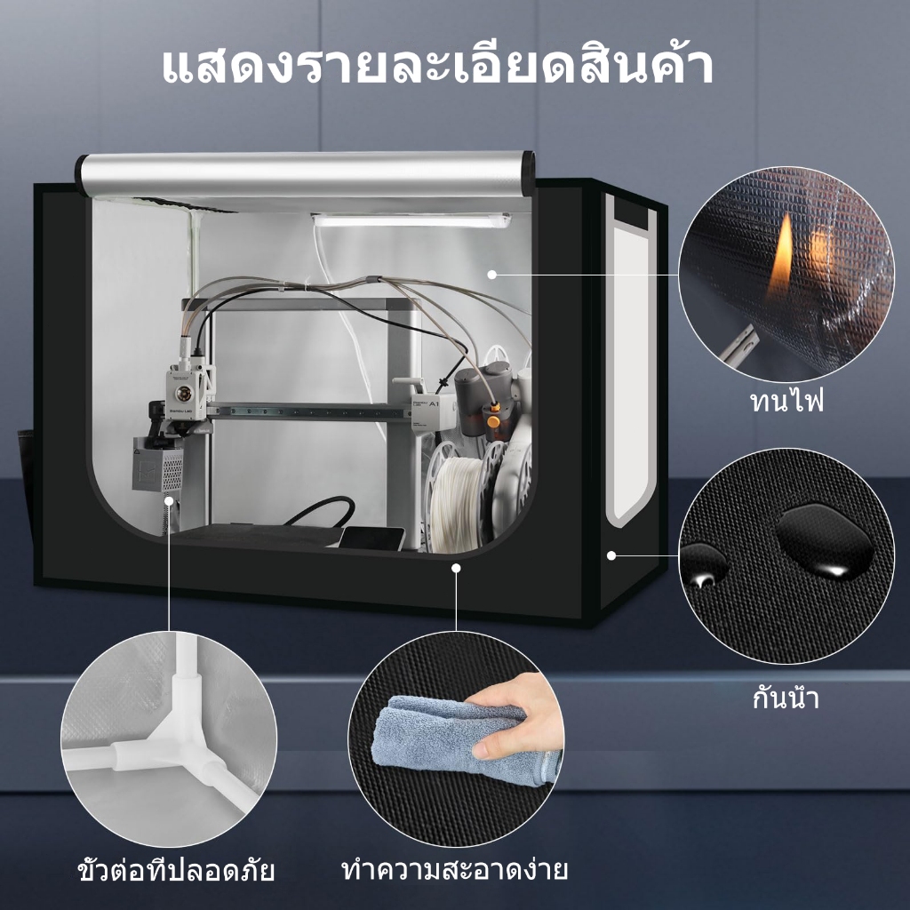 REDREX 3D Printer คอก for Bambu Lab A1/A1 Mini with AMS Lite เต็นท์ กับ LED Light คุมอุณหภูมิ ป้องกัน-82.55*58.5*58.5cm 3D178