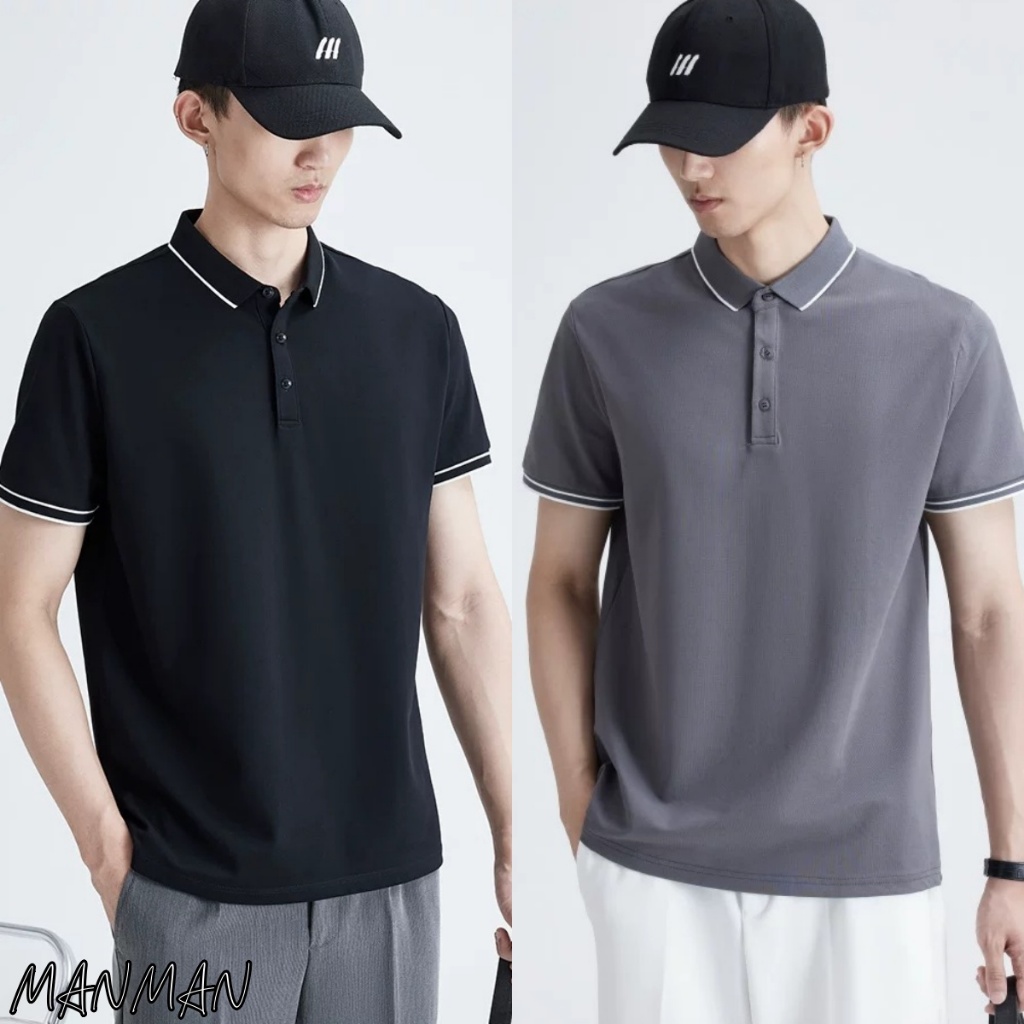 M&M เสื้อโปโลผู้ชาย สีล้วนคลาสสิก หรูหราระดับไฮเอนด์ เหมาะสำหรับการพักผ่อนและธุรกิจ สไตล์ผู้ใหญ่