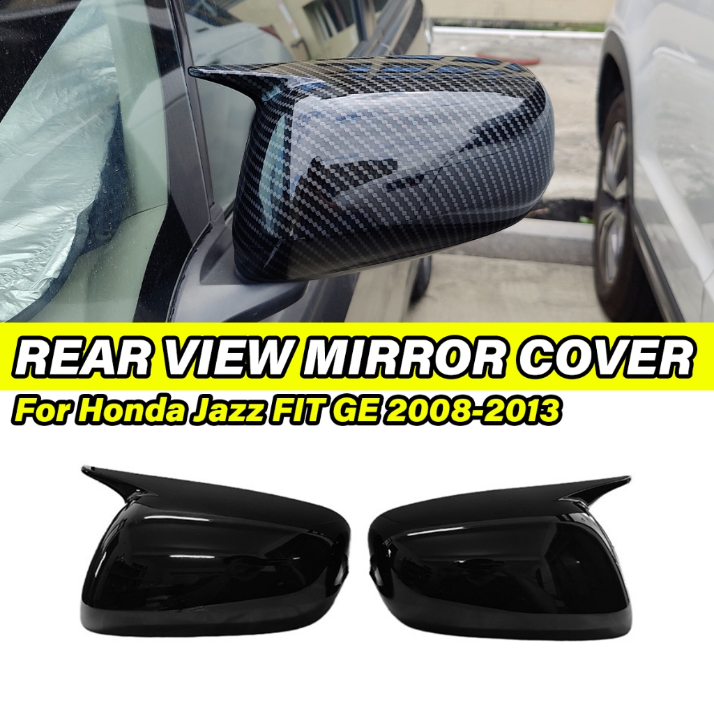 สําหรับ ฮอนด้า Honda Jazz FIT GE 2008 2009 2010 2011 2012 2013 ฝาครอบกระจกมองข้าง ครอบ กระจกมองข้าง ดำมันวาว/การปรากฏ คาร์บอนไฟเบอร์ M สไตล ฮอร์น รถอุปกรณ์เสริม