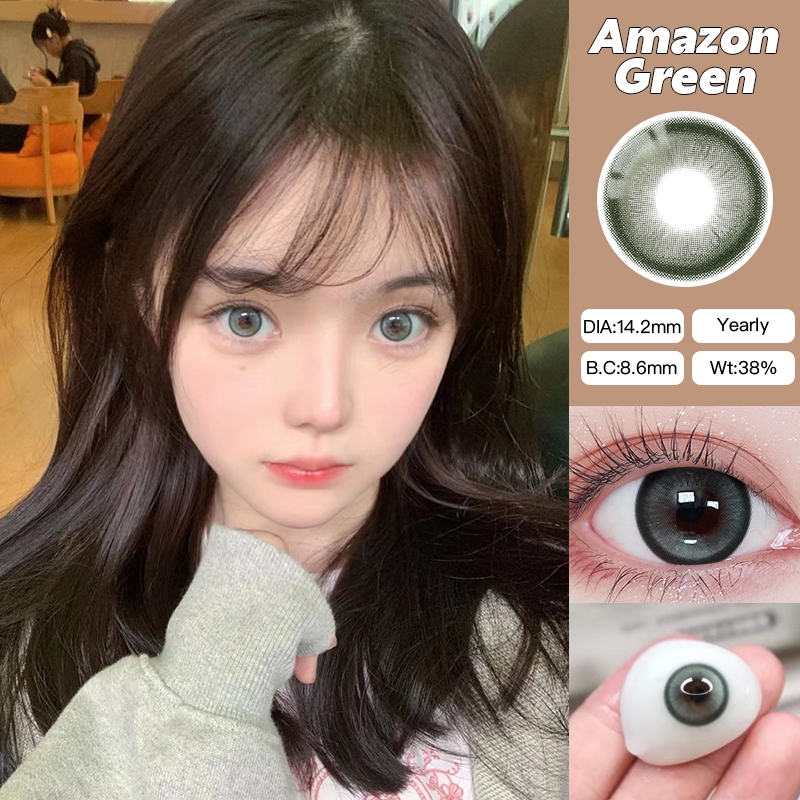 (ปลาค็อด) เกรด(0~-8.00) เลนส์ธรรมชาติสีเขียวสีคอนแทคเลนส์เลนส์อ่อนใช้รายปี14.2มม