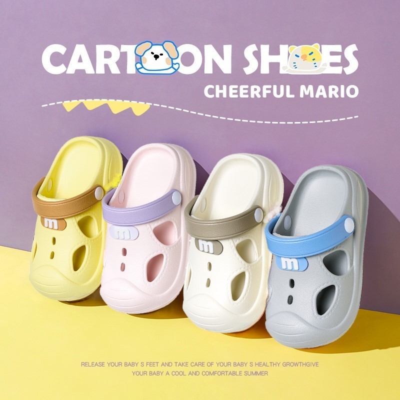 Cheerful Mario 13-18ซม นองเท้าเด็ก น่ารัก ลองเท้าเด็ก พื้นหนา กันลื่น รองเท้าหัวโตเด็ก วัสดุEVA รองเท้ารัดส้นหัดเดิน ระบายอากาศ แตะเด็กเล็ก
