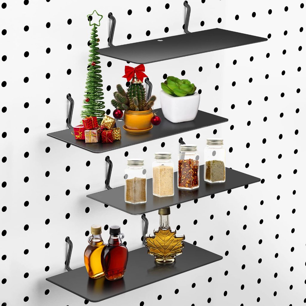 ชั้นวางของ Pegboard 4 ชิ้น, Pegboard Organiser, ชั้นวางของ, อุปกรณ์ Pegboard สําหรับบ้าน, โรงรถ, ถาด