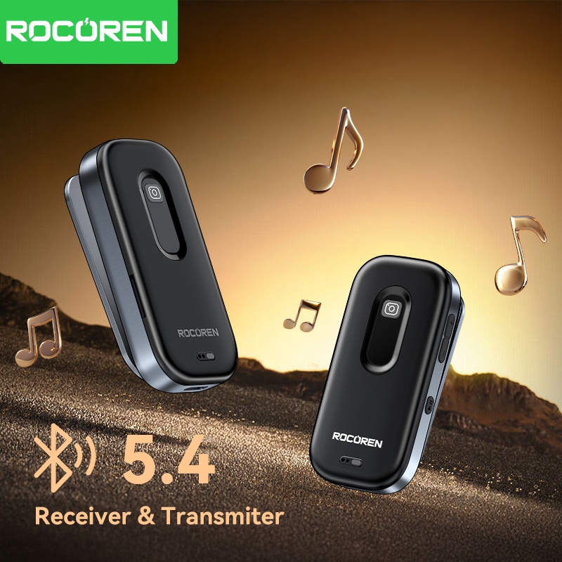 Rocoren Bluetooth 5.4 Wireless Audio Receiver Lavalier พร้อมอะแดปเตอร์ไร้สายฟังก์ชั่นควบคุมกล้อง Bluetooth