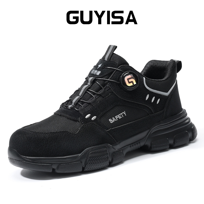 Guyisa รองเท้าเซฟตี้ รองเท้าช่างไฟฟ้า หัวเหล็กพลาสติก ทนต่อการสึกหรอ F155BKV 37-46