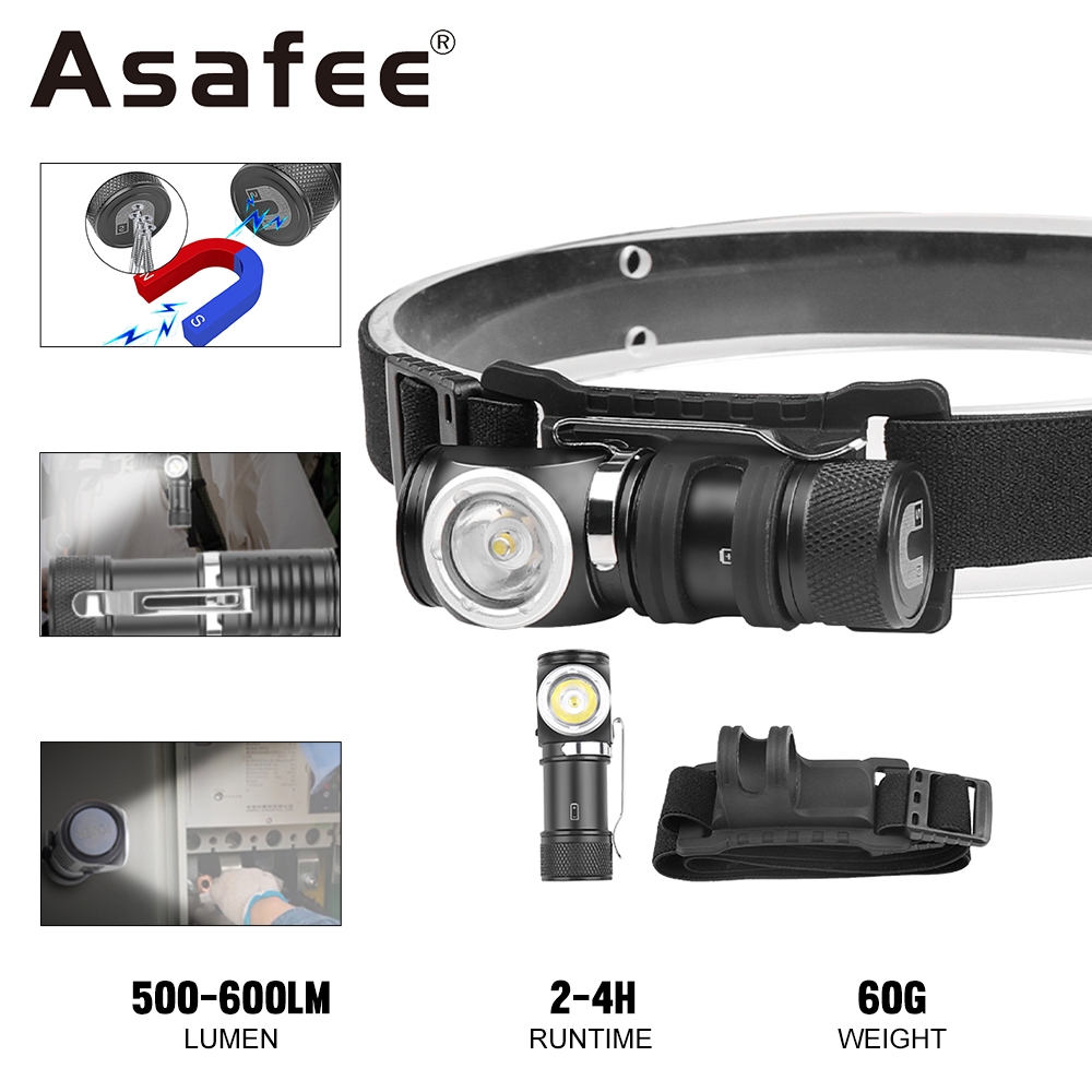 Asafee 6603 600LM ไฟหน ้ าสามารถถอดประกอบไฟฉายผู ้ ถือปากกาแม ่ เหล ็ กที ่ ด ้ านล ่ างแบตเตอรี ่ ในตัว Type-C ชาร ์ จ IPX4 กันน ้ ําหัวไฟฉายกลางแจ ้ ง