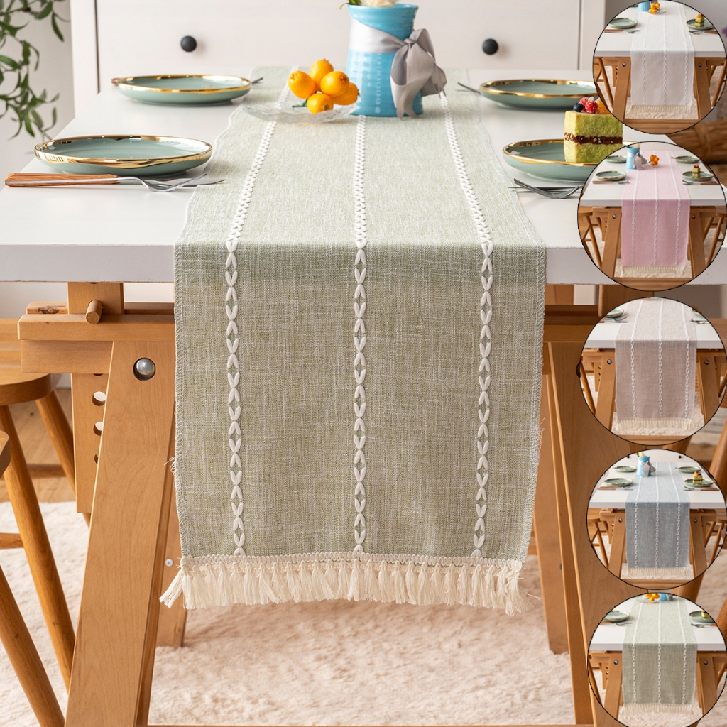 Boho ผ้าฝ้ายผ้าลินิน Rustic สไตล์บ้านไร่ Runner ปัก สําหรับปาร์ตี้ ตกแต่งห้องรับแขก
