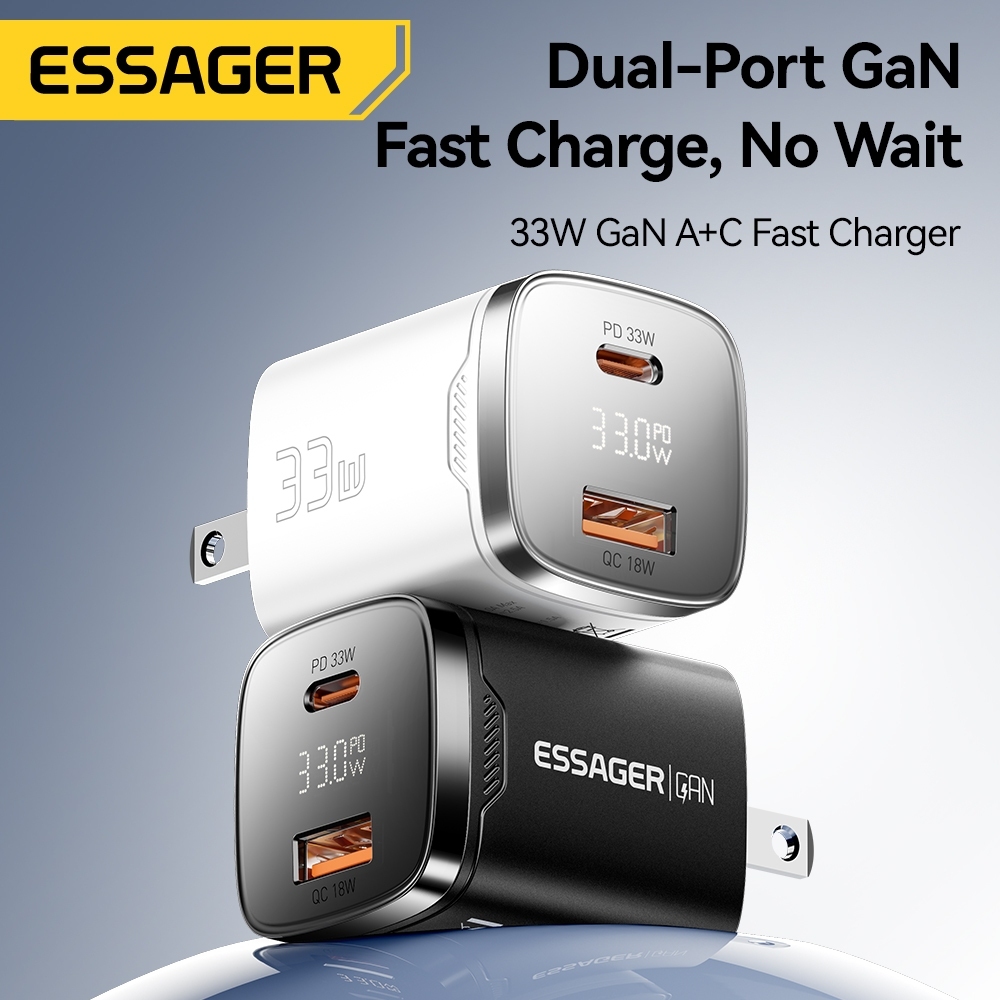 Essager GaN 33W USB C+A Charger Quick Charge Power Digital Display Adapter