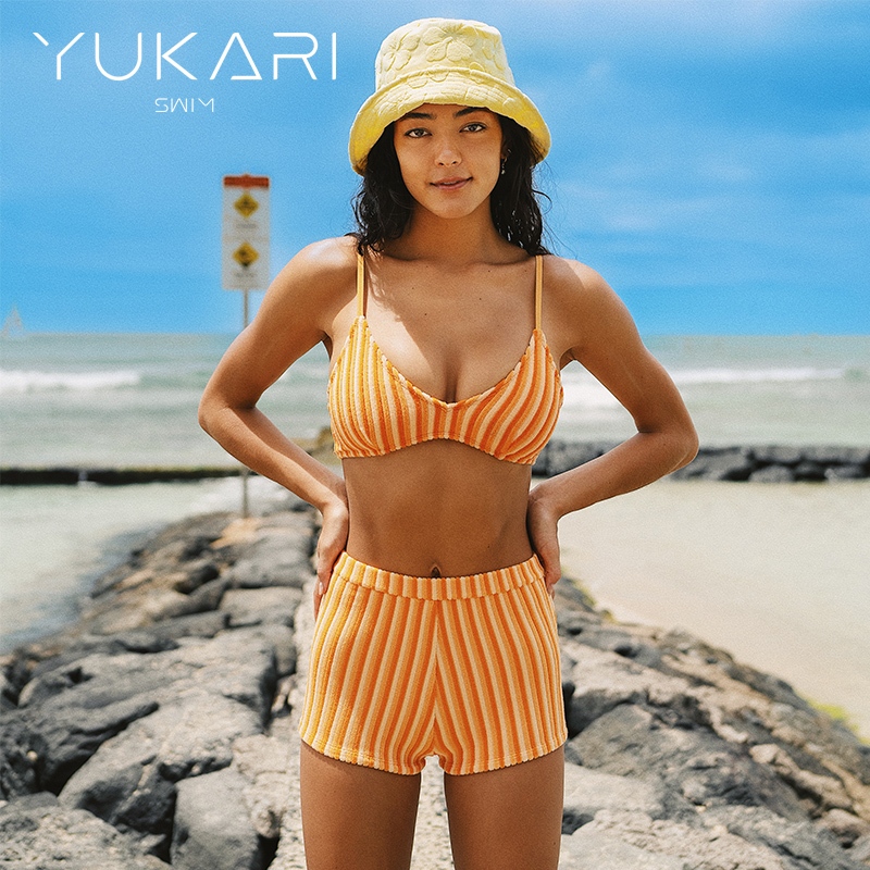 Yukari SWIM สีส้ม Terry Toweling บิกินี่ชุดว่ายน้ําสําหรับผู้หญิงปรับและเบาะชุดบิกินี่สองชิ้นชุดว่ายน้ําชายหาด