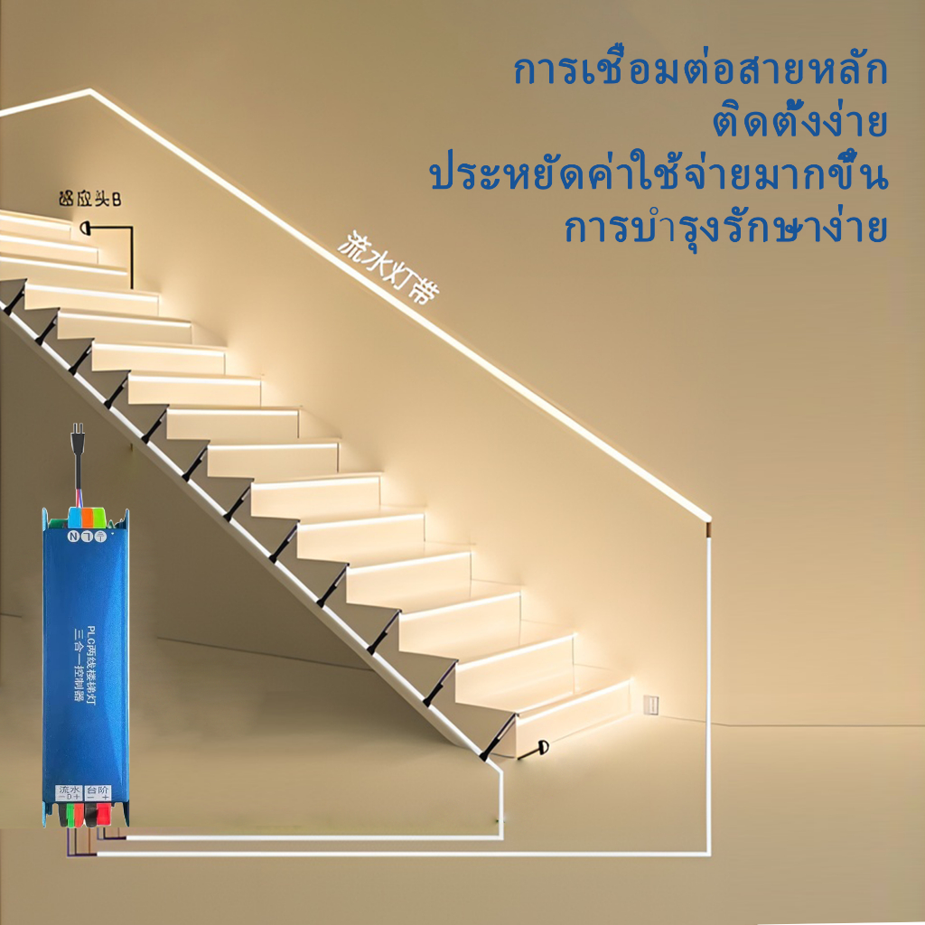 2025 New Stair น ้ ําตกขั ้ นตอนโคมไฟควบคุมไฟบันไดในร ่ มสวิตช ์ อุปนัย 24V ฝังโคมไฟติดผนังสําหรับบันไดวิลล ่ าขั ้ นตอน