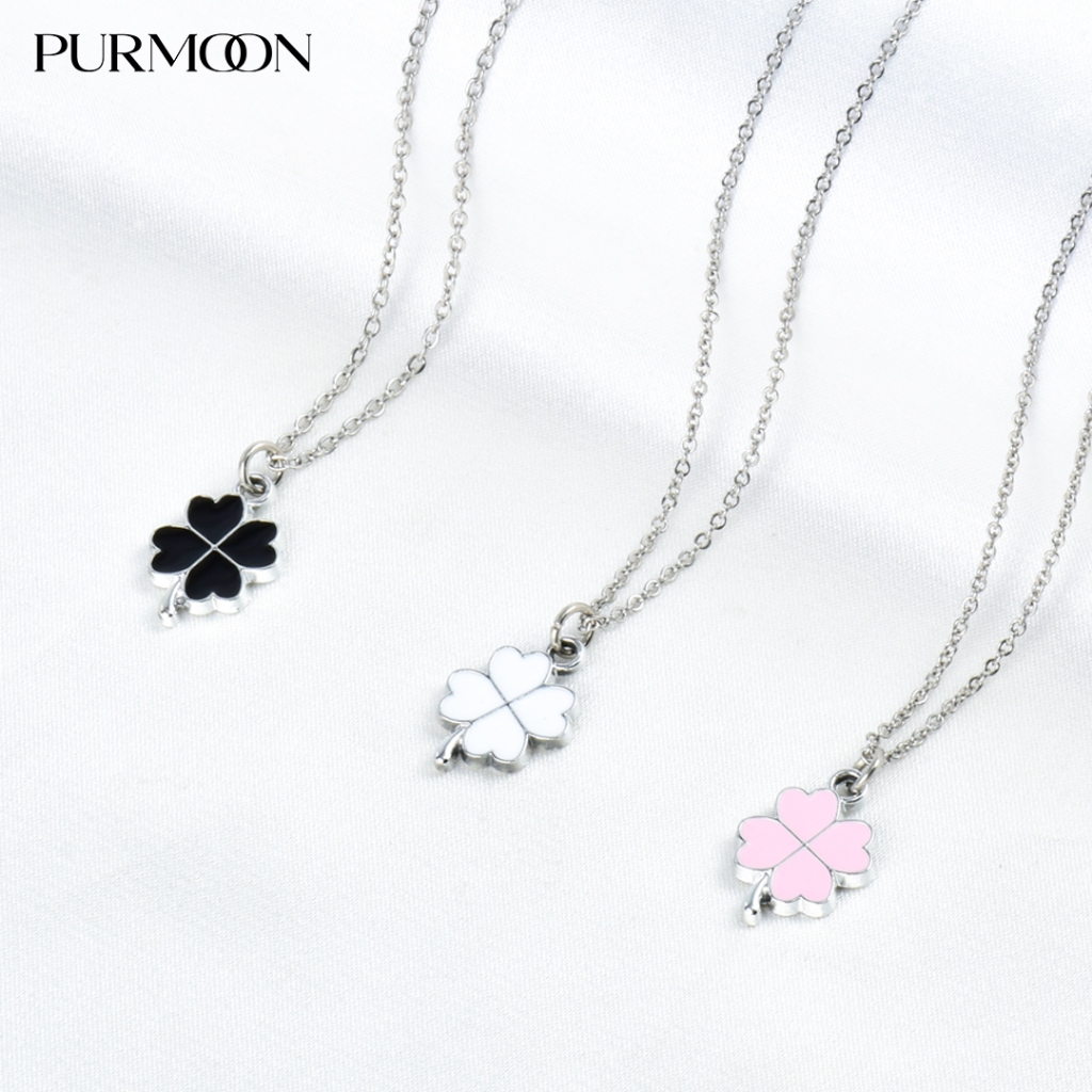 Purmoon Lucky Clover สร้อยคอผู้หญิง Minimalist สร้อยคอสําหรับสาวคู่ของขวัญสําหรับเธอ NJ32 NJ33 NJ34