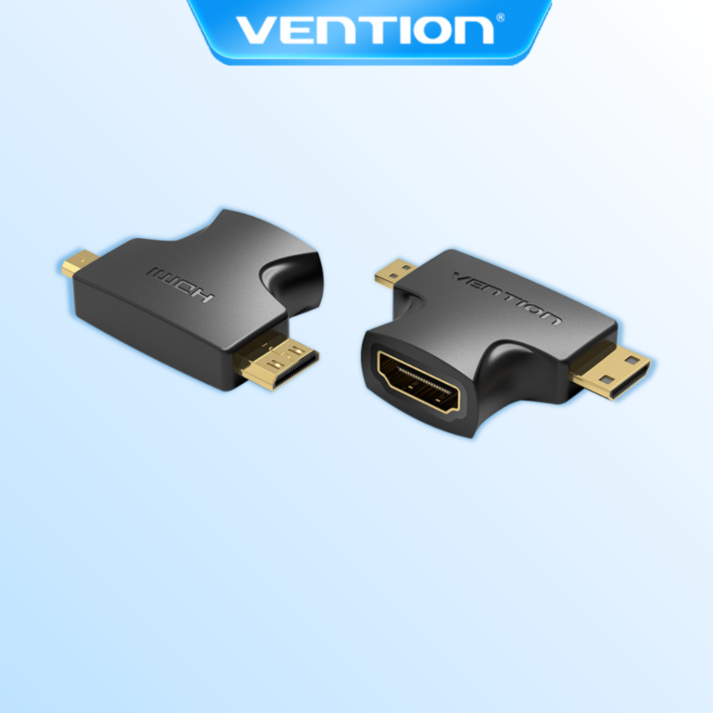 Vention 2 in 1 Mini HDMl และ Micro HDMl อะแดปเตอร์ชายเป็น HDMI หญิงสีดําสําหรับอะแดปเตอร์กล่องทีวี P