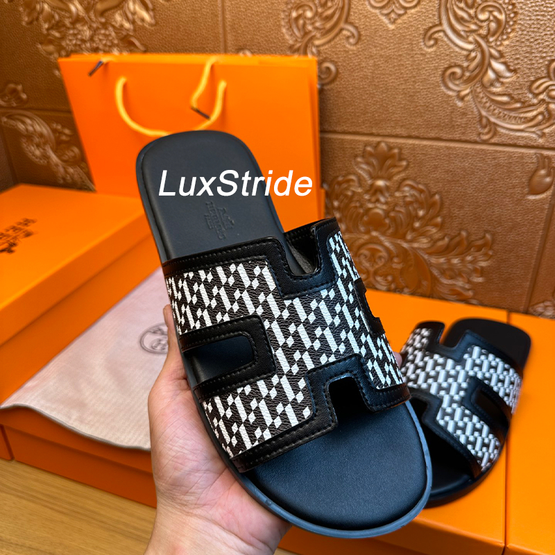 Herms รองเท้าแตะ Izmir รองเท้าแตะรองเท้าแตะแบนสําหรับผู้ชายแฟชั่นรองเท้าลําลอง