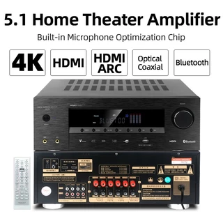 5.1โฮมเธียเตอร์ระบบเครื่องขยายเสียงสนับสนุนอินพุตไมโครโฟน HDMI ARC Optical Coaxial TV AV Receiver, บลูทูธ/usb lossless เพลง flac/ape
