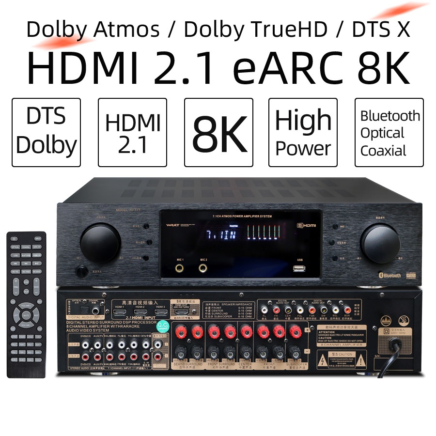 7.1 โฮมเธียเตอร์เครื่องขยายเสียง Flagship AV Receiver 600W High Power อัพเกรด HDMI 2.1 eARC 8K Dolby