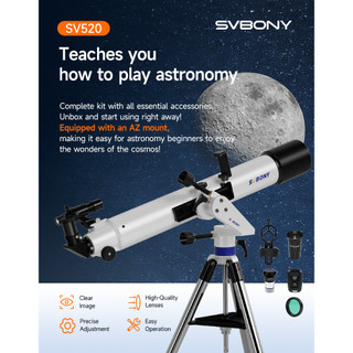 Svbony SV520 90mm Astronomy Refractor Telescope Kit With AZ Mount Tripod for Beginners Stargazing