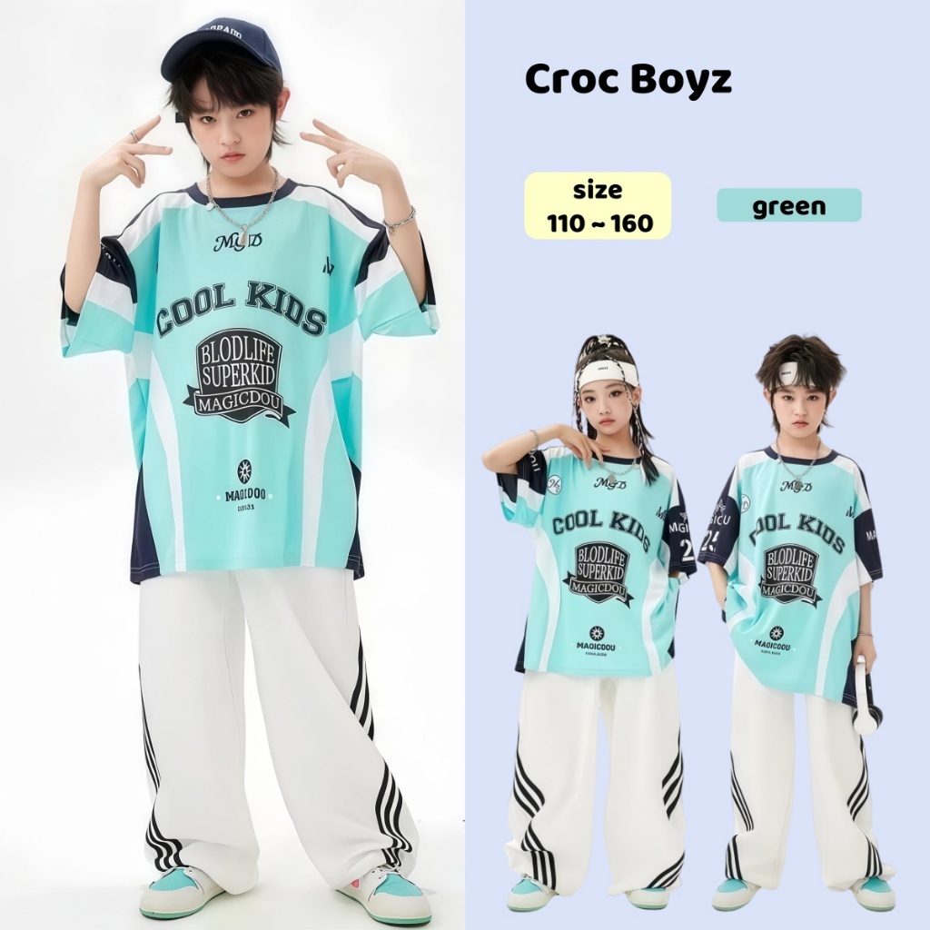 Croc Boyz พร้อมส่ง เสื้อยืดแขนสั้นเด็ก คอกลม ฮิปฮอป ทรงหลวม สไตล์เกาหลี แฟชั่น ฤดูร้อน ไซส์ 110-160