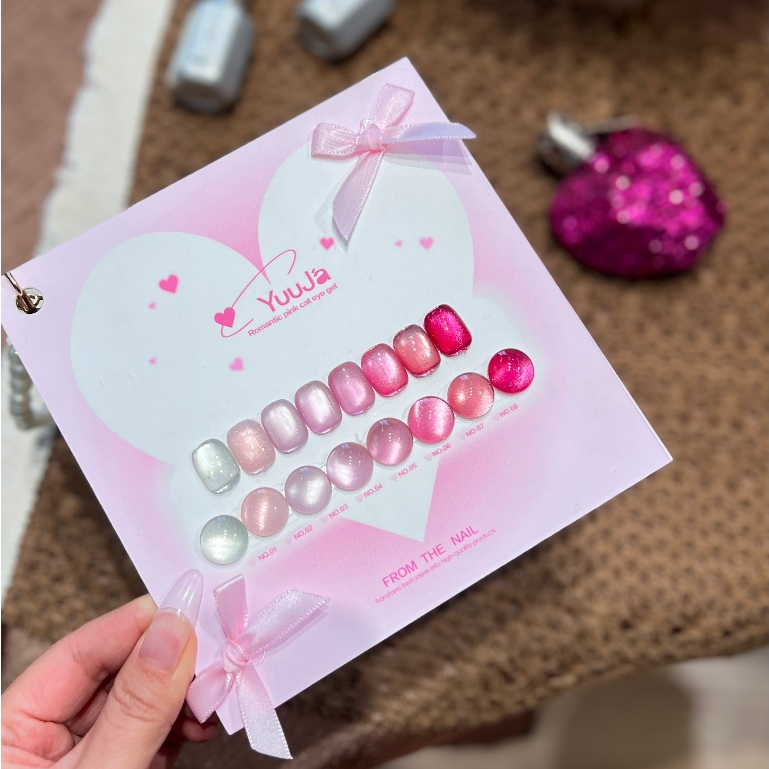 You Jia 8 สี Pink Love Cat Eye Gel สีลูกแก้ว แถมชาร์ทอะคริลิคสำเร็จรูป แม่เหล็ก เอฟเฟกต์มันเงามาก