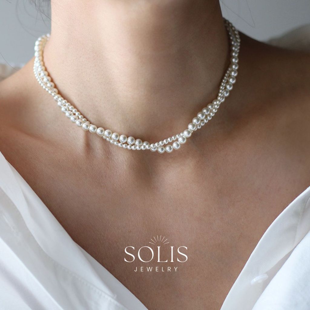 สร้อยคอโซ่เค้นคอคู่มุกลูกปัด 2 ชั้น • กันน้ําไม่ขัดสี • ผู้หญิง NL286