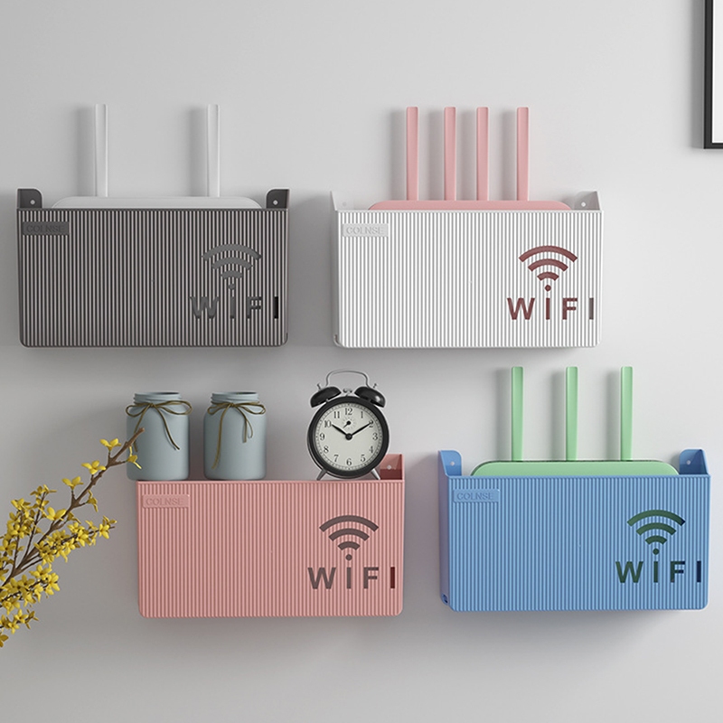 Anlittlese Bins ติดผนังกล่องเราเตอร์ Office Media Decor คอนโซล Wifi Wifi กล่องกล่องเก็บไร้สาย Rack แขวนชั้นวางของ TH
