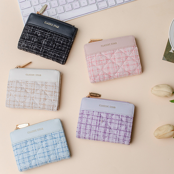 สไตล์สั้น Delicacy กระเป๋าสตางค์ผู้หญิงสแควร์พับ Multi-Card เหรียญสะดวกซิปกระเป๋าสตางค์