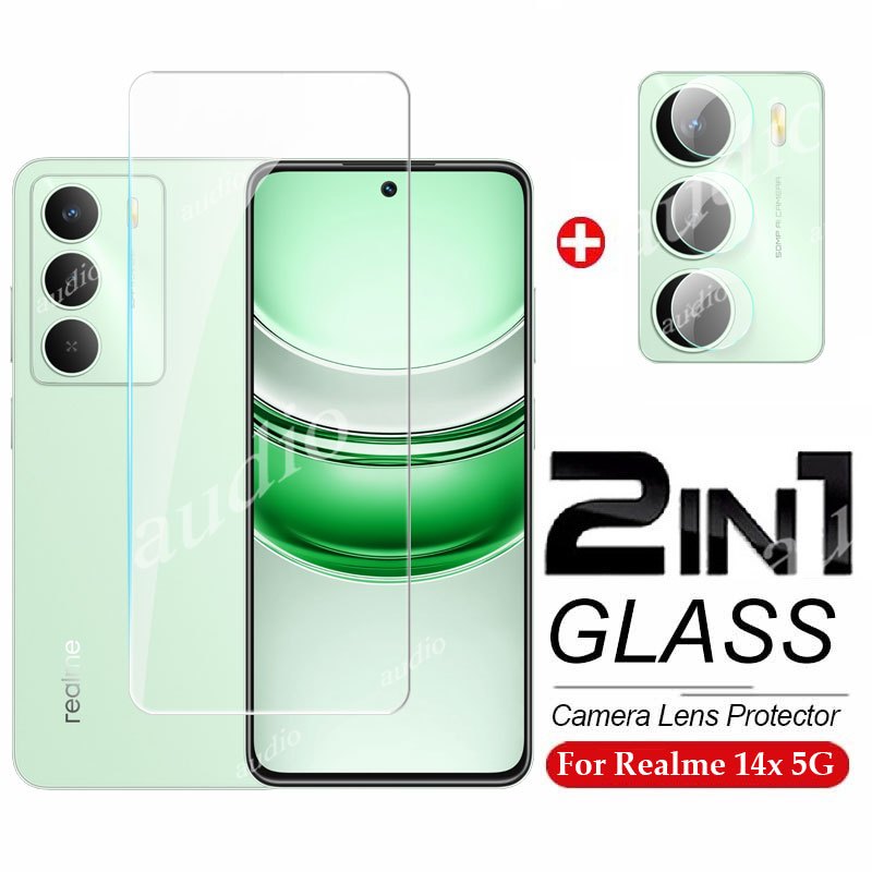 Realme 14x5G 2In1 กระจกนิรภัยแบบเต็มหน้าจอป้องกันฟิล์มพร้อมกล้องเลนส์สําหรับRealme 14 14x Realme14x 