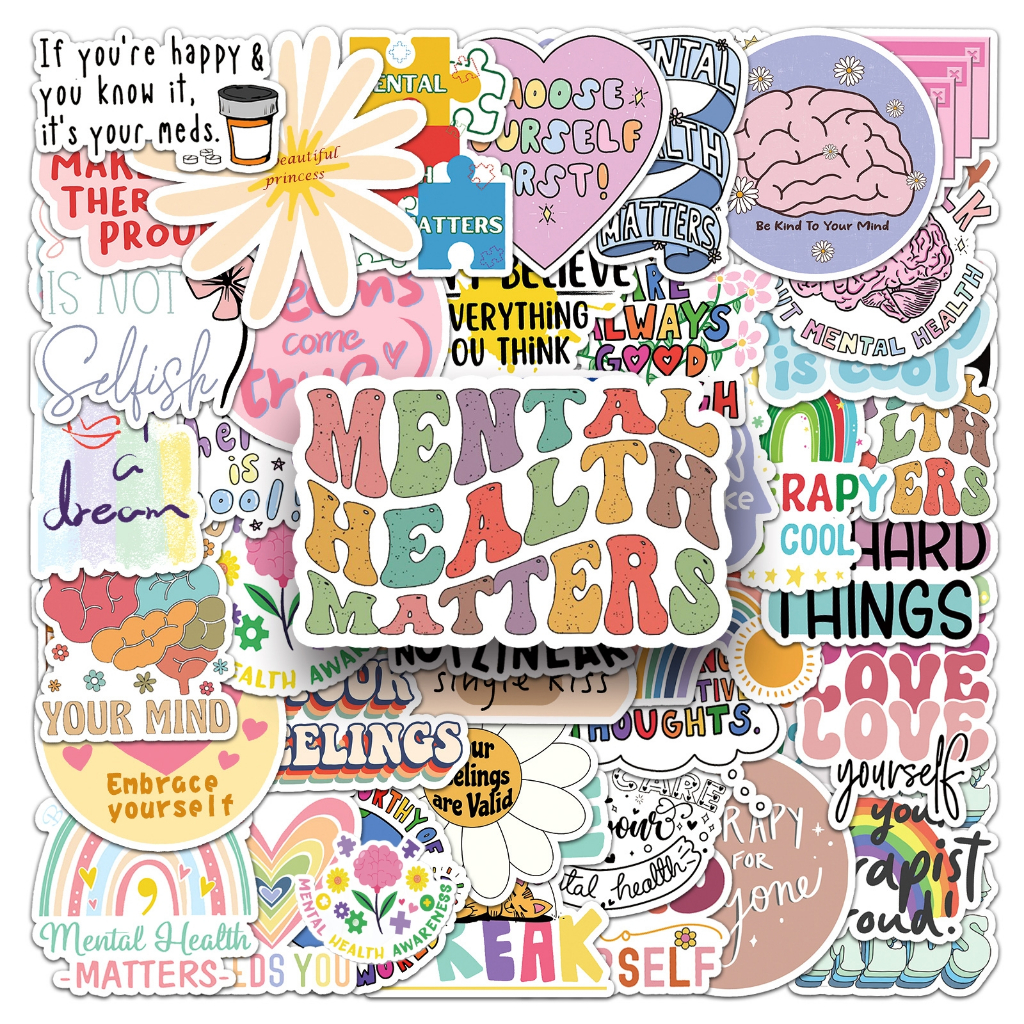 50 ชิ้น สุขภาพจิต Healing ข้อความสติกเกอร์ DIY สําหรับโทรศัพท์แล็ปท็อปสเก็ตบอร์ด Creative Graffiti สติกเกอร์รถสติกเกอร์บ้าน