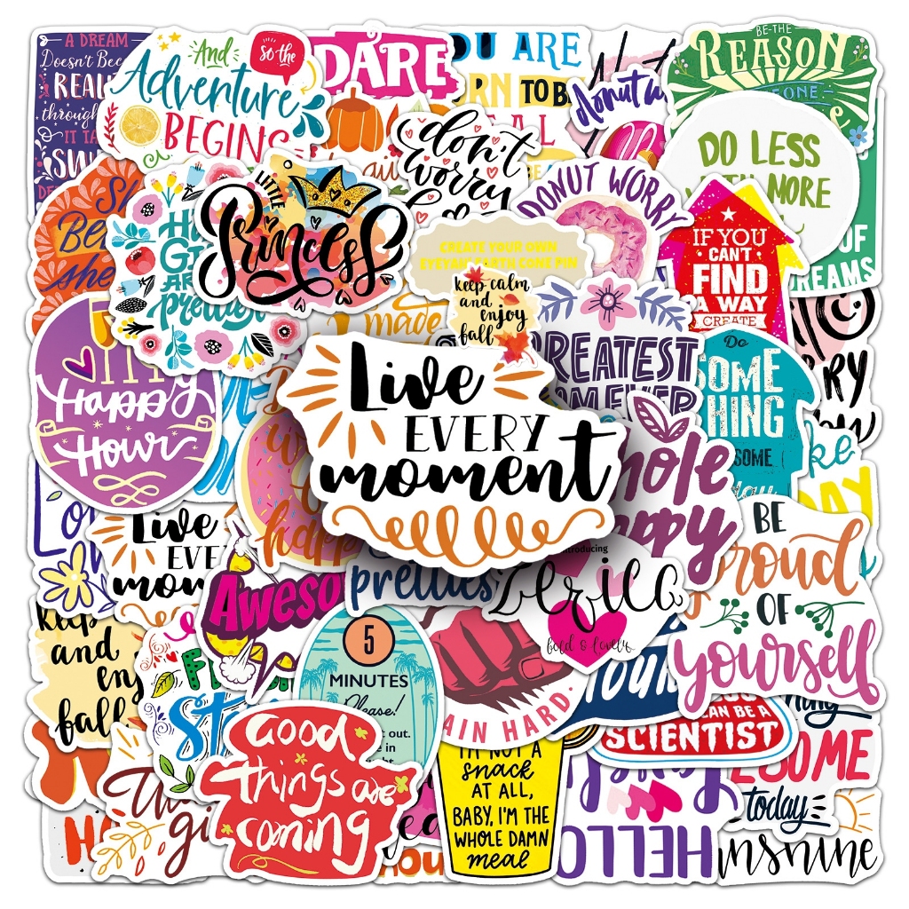 50 ชิ้นตลก Engish Worlds สติกเกอร์กันน้ํา DIY สําหรับโทรศัพท์แล็ปท็อปรถสติกเกอร์ Creative Home Decal