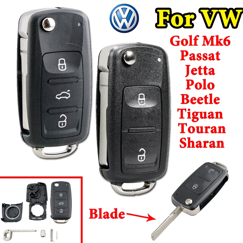 Vw พับรถ Remote Key สําหรับ Volkswagen Golf Mk6 Passat Jetta Polo Beetle Cabriolet Tiguan Touran Sharan Fob Shell 2 3 ปุ่ม