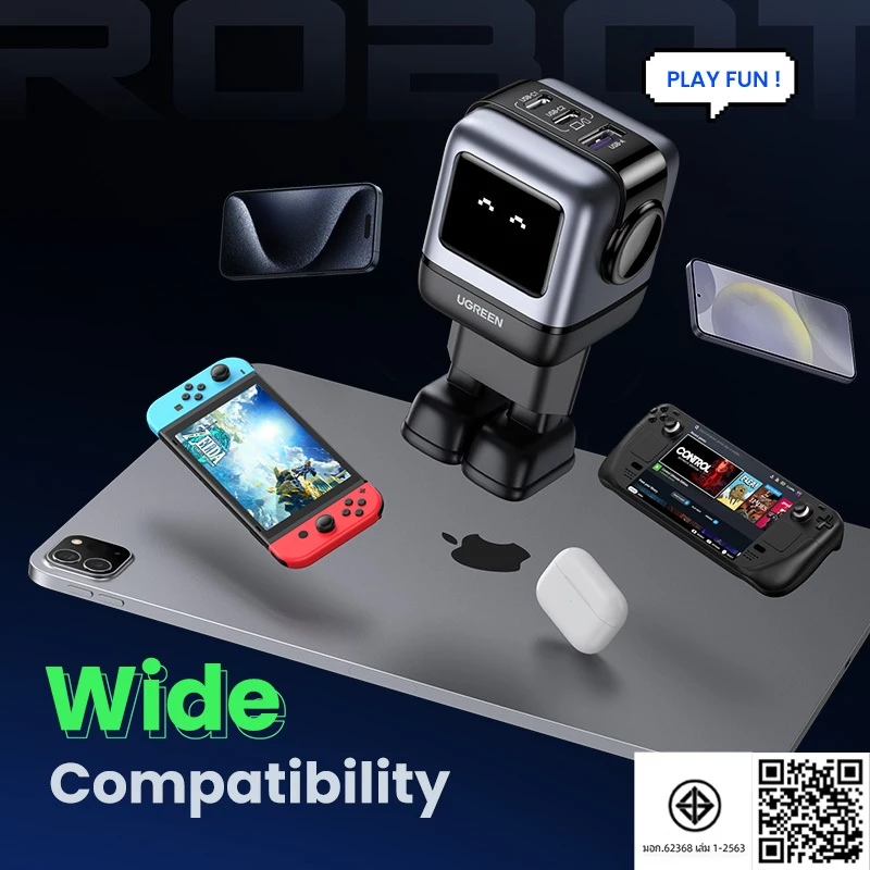 UGREEN Uno RoboGaN 65W USB C USB A Charger Mini Robot Nexode 3 พอร์ต GaN Fast Charger สําหรับ iPhone 18 Pro Max iPhone Duo iPhone 17 Pro Max iPhone 16 Pro Max 15/15 Pro Max 14/14 Pro Max/Macbook Air/iPad Pro/iPad Mini thumbnail 7