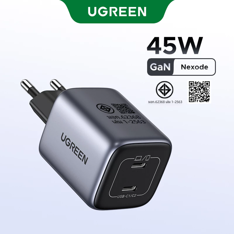 Ugreen ที่ชาร์จ 45W GaN พร้อมพอร์ต USB Type C คู่ ชาร์จเร็ว สําหรับ iPad pro iPad mini SAMSUNG S24 S23 Ultral S22 S21 S20 iPhone 14 13 pro max