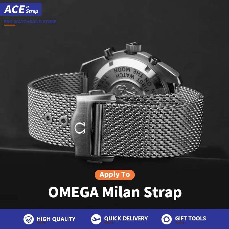 เหมาะสำหรับนาฬิกา OMEGA NO TIME TO DIE 007 สายสแตนเลสตาข่ายมิลาน 20mm เหมาะสำหรับ Seamaster 300 600 De Ville Speedmaster Aqua Tera Shades 150 AT150