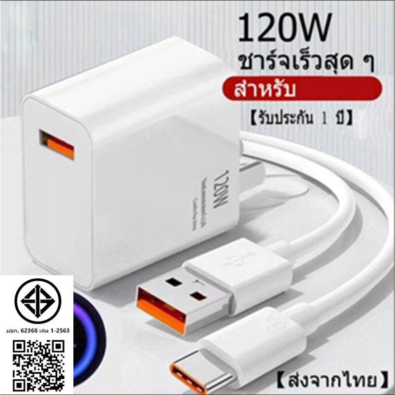 ชุดชาร์จเร็ว 120W (หัวสายชาร์จเร็ว) หัวชาร์จเร็ว ชนิด C 6A หัวชาร์จเร็วพิเศษ