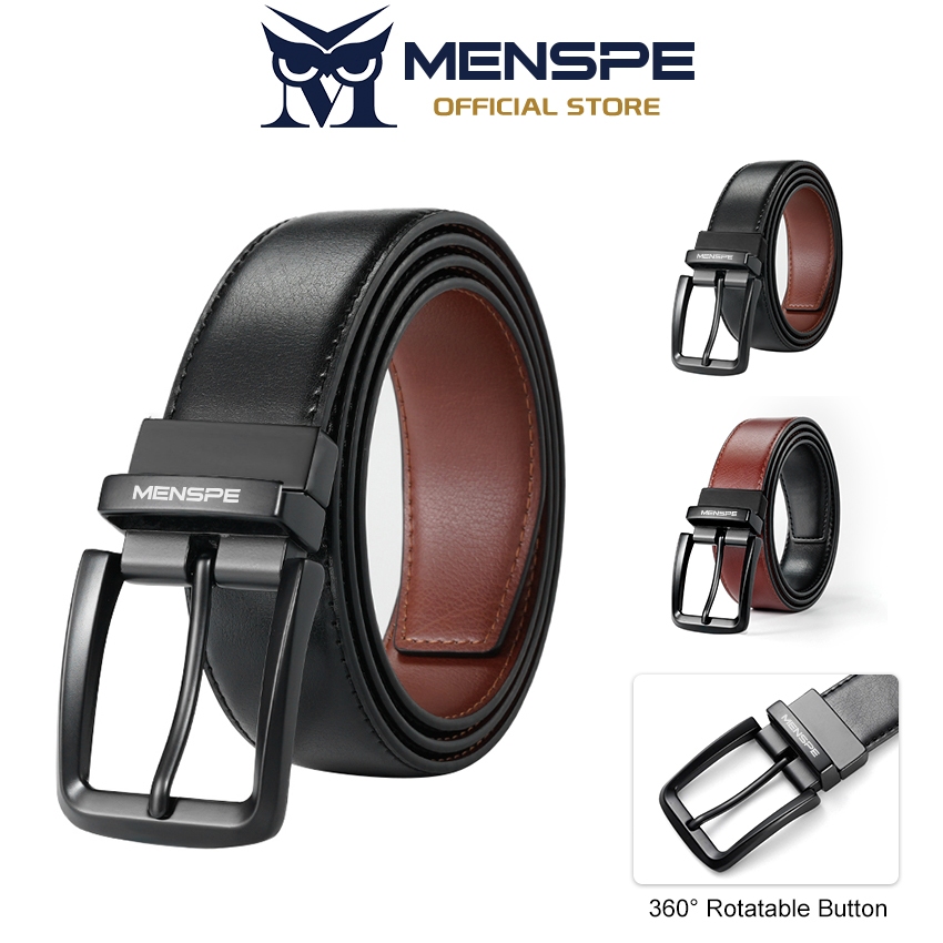 MENSPE ผู้ชายเข็มขัดกลางแจ้งที่เรียบง่ายเข็มขัดขาหัวเข็มขัดเข็มขัดหมุนหัวเข็มขัดหนังวัวสองชั้นเข็มขัดสองสี