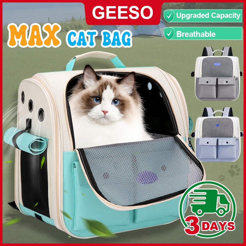 GEESO Pet Back Bag Cat Carrier Bag กระเป๋าแมว 15KGใบใหญ่มาก กระเป๋าสะพายแมว พับเก็บได้ ระบายอากาศได้ หน้าต่างกันสาดสองด้าน 双肩猫包