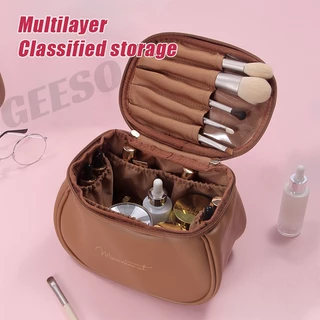 GEESO Make Up Bag With Handle ที่เก็บเครื่องสำอางหนัง กระเป๋าใส่อุปกรณ์อาบน้ำหญิง กระเป๋าเครื่องสำอางผู้หญิง 手提化妆包