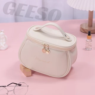 GEESO Make Up Bag With Handle ที่เก็บเครื่องสำอางหนัง กระเป๋าใส่อุปกรณ์อาบน้ำหญิง กระเป๋าเครื่องสำอางผู้หญิง 手提化妆包