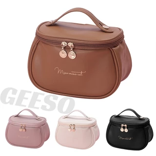 GEESO Make Up Bag With Handle ที่เก็บเครื่องสำอางหนัง กระเป๋าใส่อุปกรณ์อาบน้ำหญิง กระเป๋าเครื่องสำอางผู้หญิง 手提化妆包