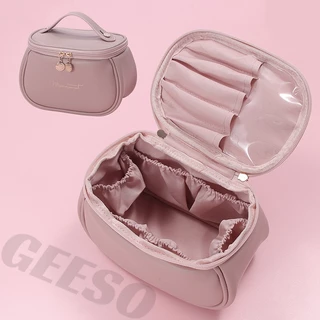 GEESO Make Up Bag With Handle ที่เก็บเครื่องสำอางหนัง กระเป๋าใส่อุปกรณ์อาบน้ำหญิง กระเป๋าเครื่องสำอางผู้หญิง 手提化妆包