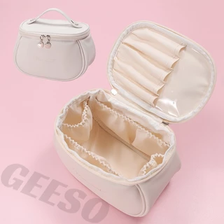 GEESO Make Up Bag With Handle ที่เก็บเครื่องสำอางหนัง กระเป๋าใส่อุปกรณ์อาบน้ำหญิง กระเป๋าเครื่องสำอางผู้หญิง 手提化妆包