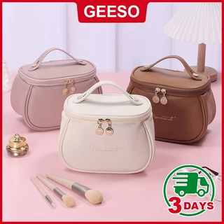GEESO Make Up Bag With Handle ที่เก็บเครื่องสำอางหนัง กระเป๋าใส่อุปกรณ์อาบน้ำหญิง กระเป๋าเครื่องสำอางผู้หญิง 手提化妆包