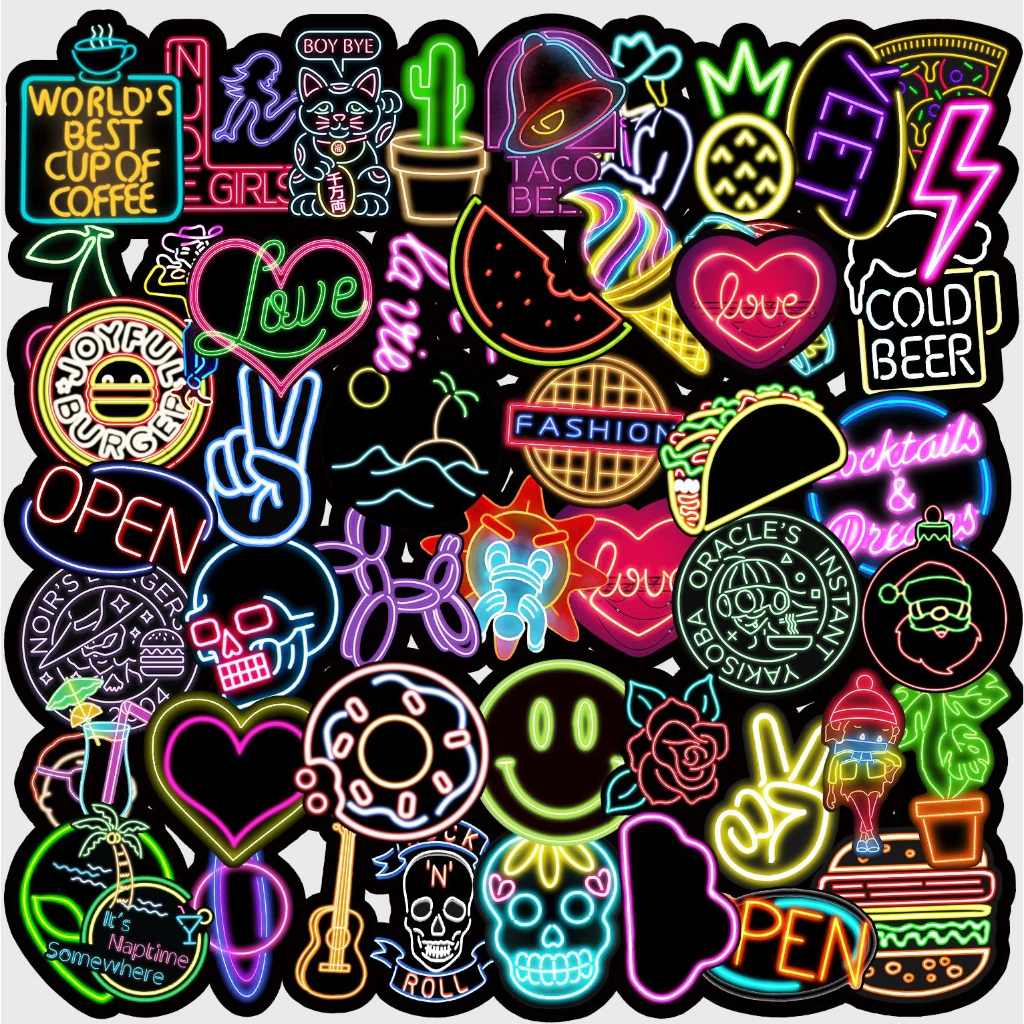 50 ชิ้นตลกแสงนีออน DIY Creative Home Decal สติกเกอร์ Kawaii การ์ตูนสติกเกอร์กันน้ํา