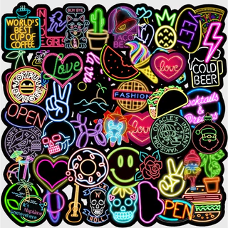 50 ชิ้นตลกแสงนีออน DIY Creative Home Decal สติกเกอร์ Kawaii การ์ตูนสติกเกอร์กันน้ํา