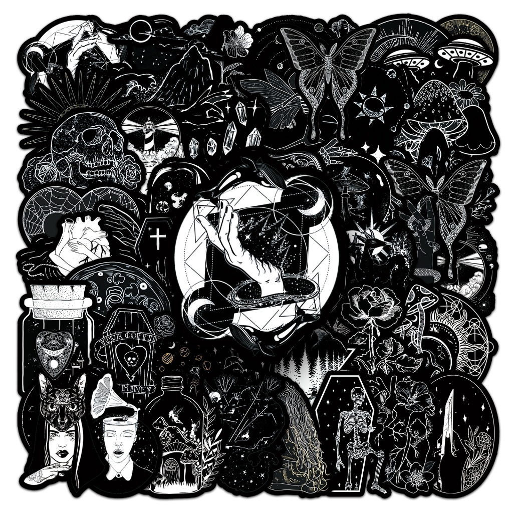 50 ชิ้น Cool Deep Black สติ๊กเกอร์กันน้ํา DIY สําหรับโทรศัพท์แล็ปท็อป Creative Graffiti รถมอเตอร์สติกเกอร์