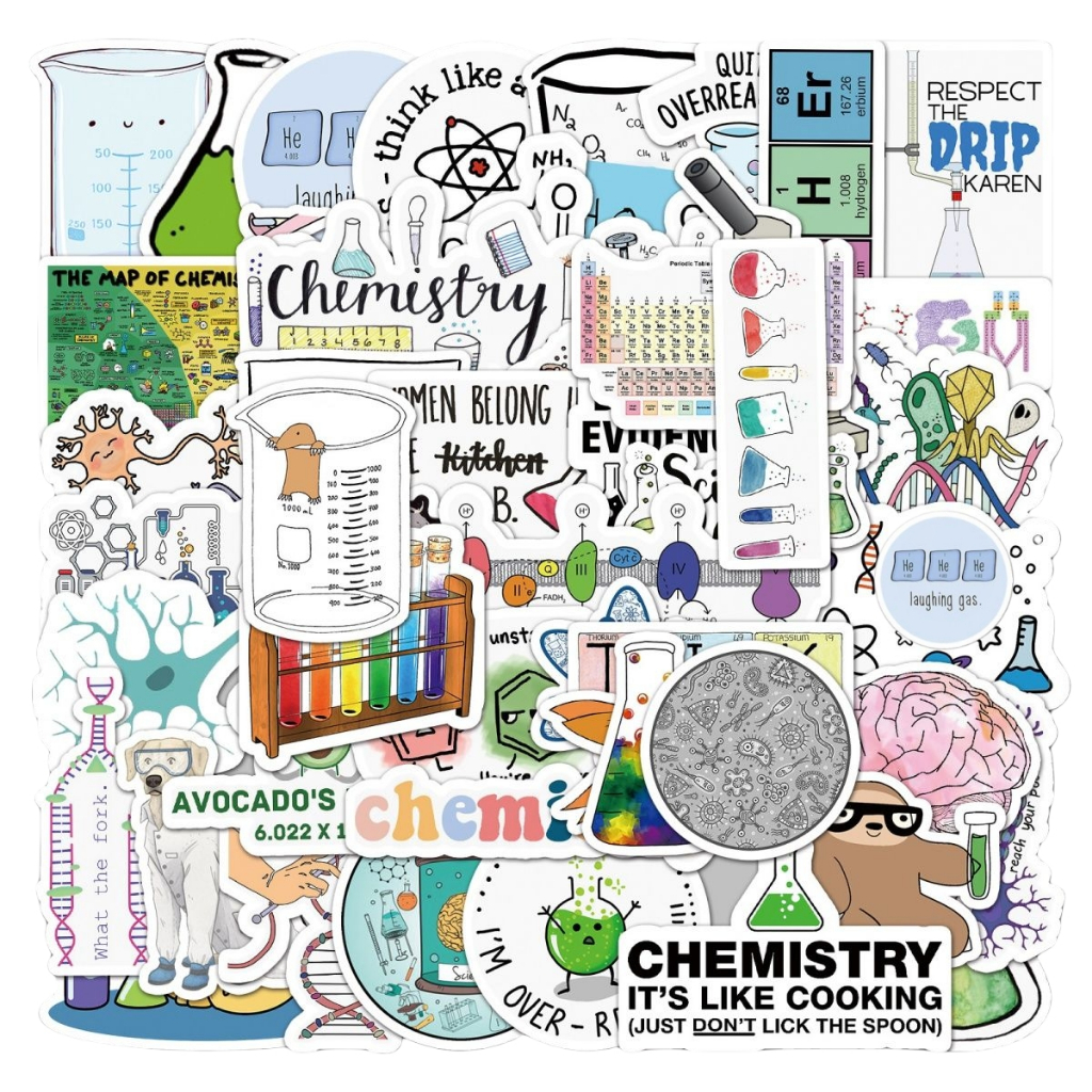 50 ชิ้นตลกเคมี Lab สติ๊กเกอร์กันน้ํา DIY สําหรับโทรศัพท์แล็ปท็อปรถสติกเกอร์ Creative Home Decal