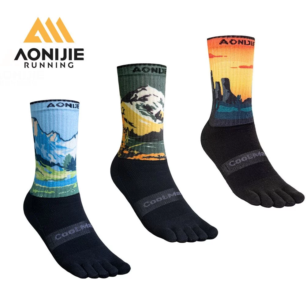 Aonijie E4843 Trail Running ถุงเท้าห้านิ้ว Shock Absorption Marathon Jogging เดินป่าถุงเท้าลูกวัว
