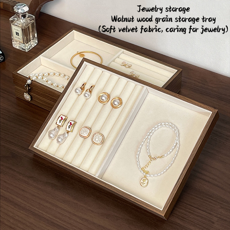 Jewellery กล่องวอลนัทลายไม้ Jewellery ถาด Retro จอแสดงผล Jewellery ผู้ถือสร้อยข้อมือสร้อยคอแหวนกล่องเก็บตู้โชว์ลิ้นชัก Jewellery Organizer